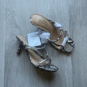 Women's Black & White Snake Print Strappy Heeled Sandals